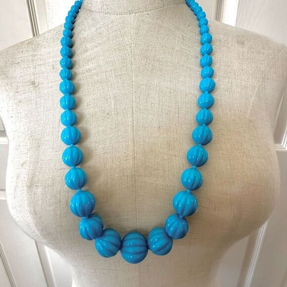 Turquoise blue beaded vintage long necklace - Picture 1 of 7